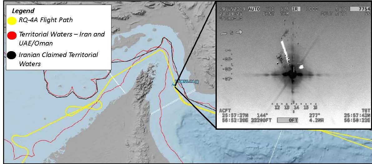 Map showing the Strait of Hormuz and regional military surveillance amid Iran US Israel tensions